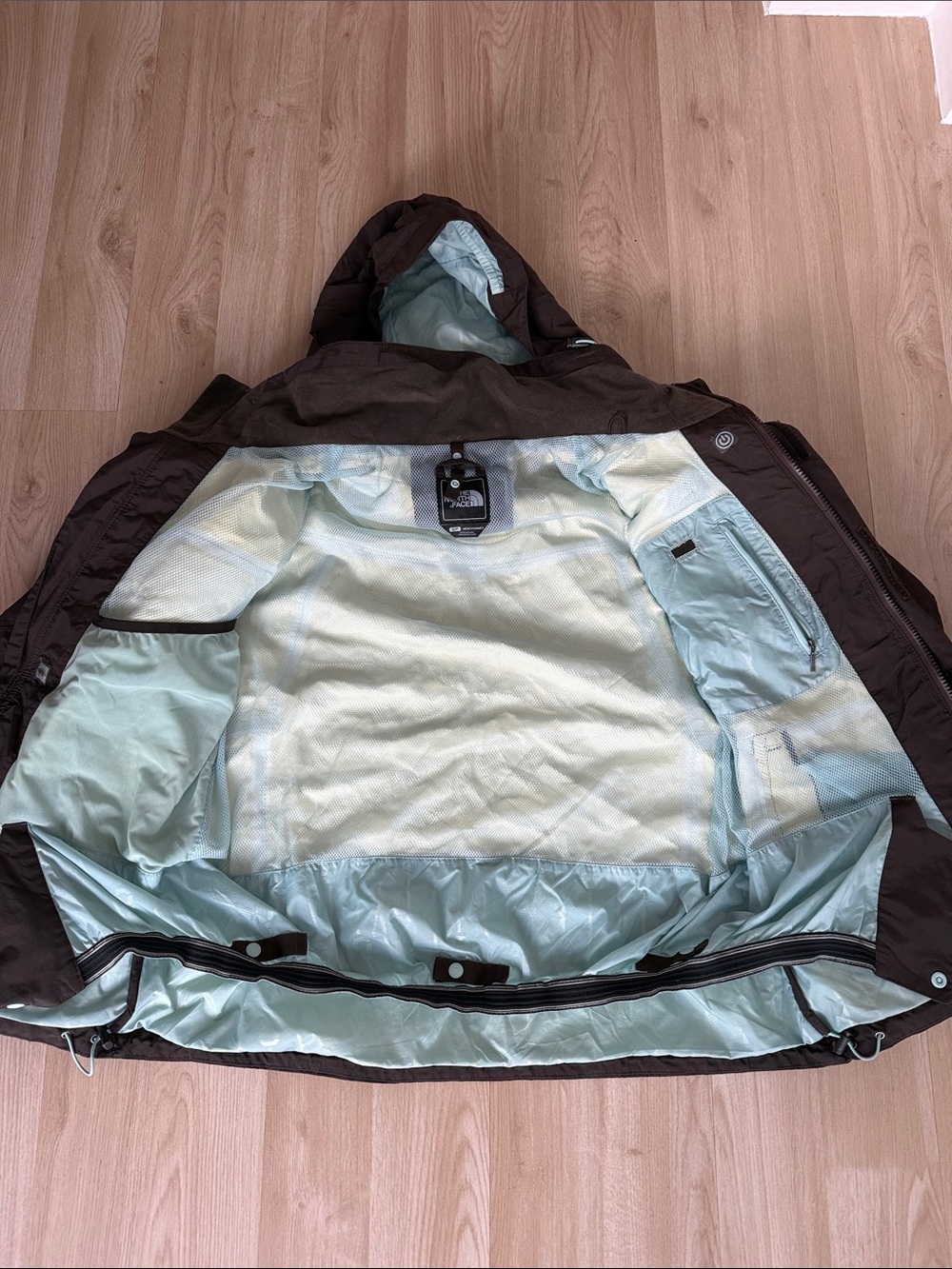 The North Face Brown Hooded Raincoat with Mint Lining - Picture 5 of 6
